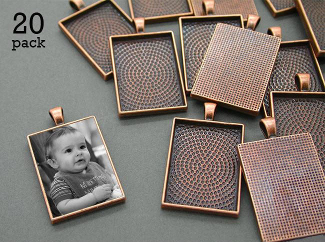 20 Pack 25x35mm Copper Rectangle Photo Pendant Blanks